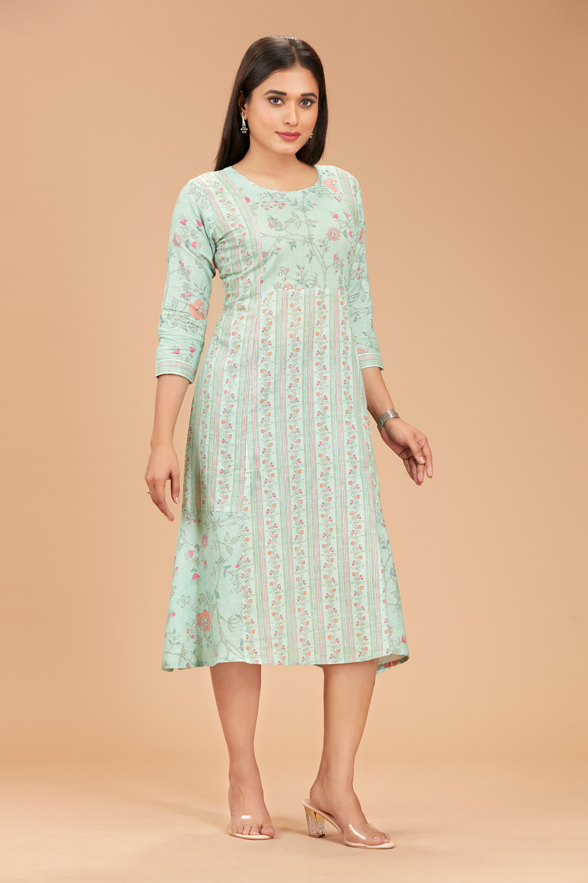 Pastel Green Printed Flair Dress